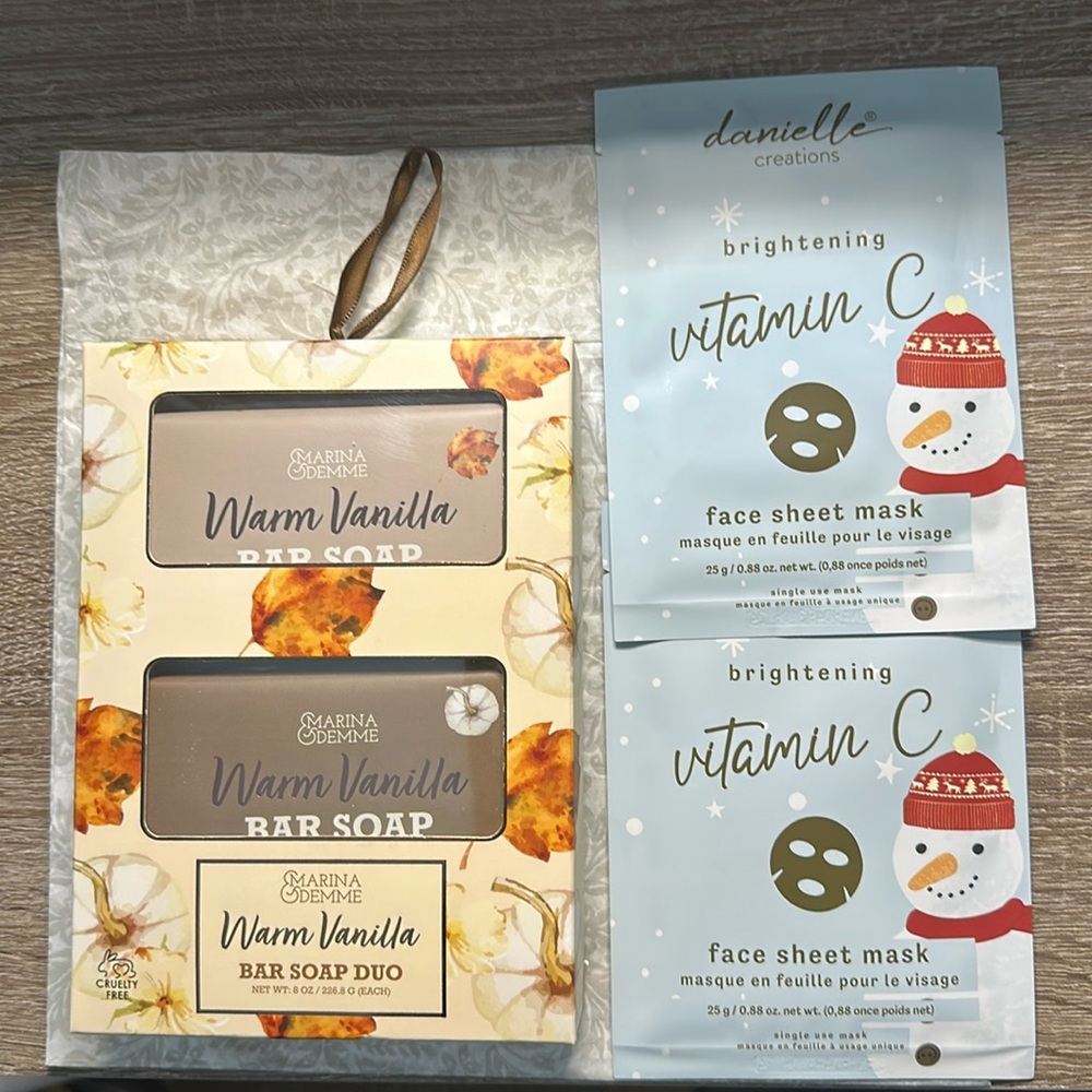 Warm Vanilla bar soap duo & two pack Vitamin C face sheet mask